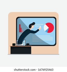 Profesor en línea. Aprender en línea concepto de ilustración plana vectorial.