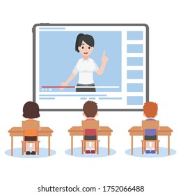 Online Teacher on Tablet monitor teaching education lesson for student on video blog social media webinar training, Distance Learning Television concept.