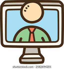 Online teacher vector doodle illustration and graphic