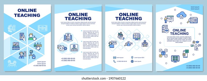 Online teaching brochure template. Intuitive course structure. Flyer, booklet, leaflet print, cover design with linear icons. Vector layouts for magazines, annual reports, advertising posters