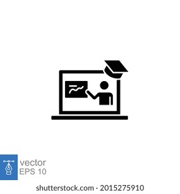 Online Teaching Glyph Icon. Online Tutor Presentation Screen. Virtual Education Or Distance Training, Webinar Conference Meeting. Flat Pictogram Vector Illustration. Design On White Background EPS 10