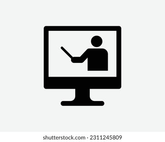 Online Teaching Icon School Computer Internet Class Seminar Training Classroom Teach Sign Symbol Black Artwork Graphic Illustration Clipart EPS Vector