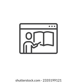 Online teaching line icon. Online education linear style sign for mobile concept and web design. Web seminar outline vector icon. Symbol, logo illustration. Vector graphics