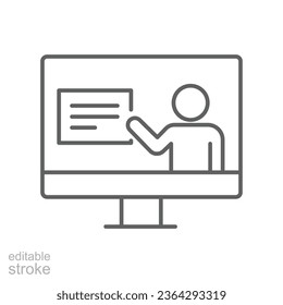 online teaching outline icon. Online Professional Courses. distance teacher, Internet Tutorials in E-Learning virtual education. Editable stroke Vector illustration, Design on white background. EPS 10