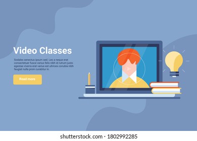 Enseñanza en línea, clases en línea para profesores, educación en línea y cursos - diseño plano de plantilla vectorial con iconos y caracteres