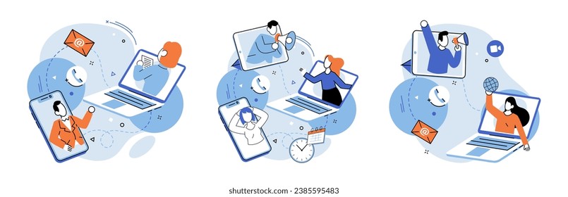 Online team vector illustration. The online community served as hub for business professionals to connect The remote meeting provided convenient way to collaborate across distances The digital tools