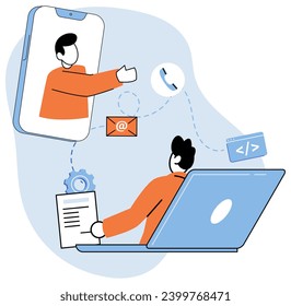 Online team vector illustration. The connection established in online team concept led to shared goals and objectives The virtual conference provided platform for industry experts to share