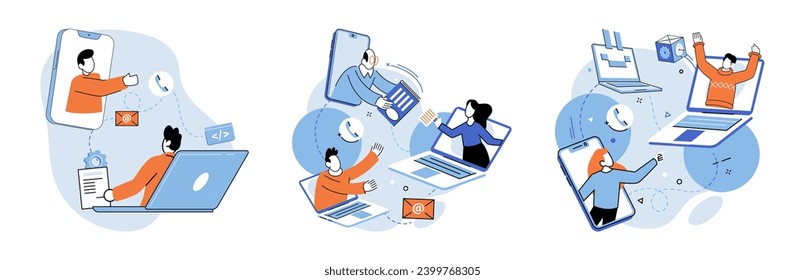 Online team vector illustration. The online team harnessed digital technology to enhance their collaboration The cooperation among team members in remote setting led to success The digital platforms