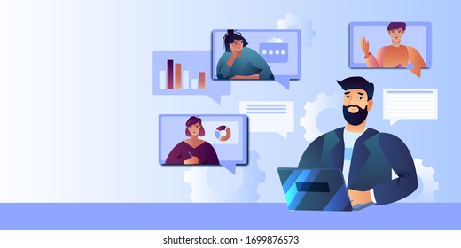 Influencer Social Marketing Banner Man Employer Stock Vector (Royalty ...