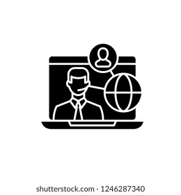 Online teamwork black icon, vector sign on isolated background. Online teamwork concept symbol, illustration 