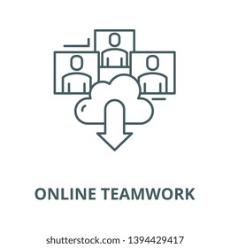 Online teamwork vector line icon, linear concept, outline sign, symbol