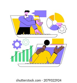 Online Tech Talks Abstract Concept Vector Illustration. Technical Topics Presentations, Webinars, Live Demonstration, Online Presentation, Web Session, Virtual Communication Abstract Metaphor.