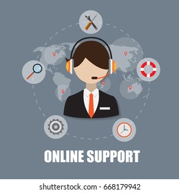 Online technical Service Support Concept. Flat designed vector illustration