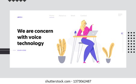 Online Technical Support 24/7 Concept Landing Page with Woman Character Consulting Client via Headset. Online Assistance, Female Help Line Call Center Operator Website, Banner Vector flat illustration