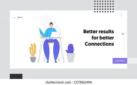Online Technical Support 24/7 Concept Landing Page with Man Character Consulting Client via Headset. Online Assistance, Male Help Line Call Center Operator Website, Banner. Vector flat illustration