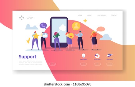 Online Technical Support Landing Page Template. Assistance Service Website Layout with Flat People Characters Hotline Operator. Easy to Edit and Customize Mobile Web Site. Vector illustration