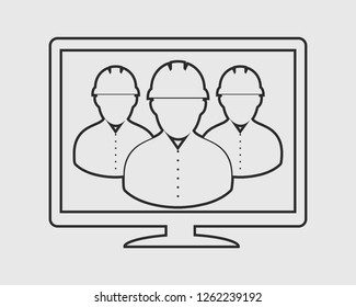 Online Technical Support Team line Icon. Male Symbols on computer monitor