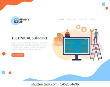 Online technical support team people characters concept. Vector flat cartoon graphic design isolated banner poster illustration