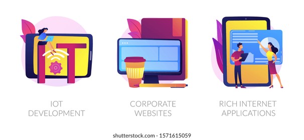 Online technologies icons set. Smart network, company site, successful app. IoT development, corporate websites, rich Internet applications metaphors. Vector isolated concept metaphor illustrations