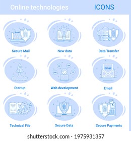 Online technologies.A set of web icons in the style of thin contours.A collection of various icons for web design. Vector illustration.