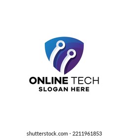 Online Technology Protection Gradient Logo Template