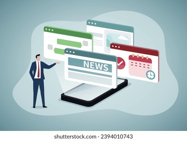 Online technology.Online news search and reading, news updates, information online, surfing in social media, calendar on smartphone.