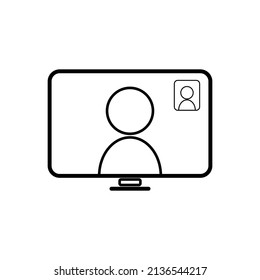 Online tele conference in computer monitor outline illustration icon