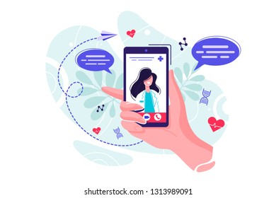 Online tele medicine isometric concept. Medical consultation and treatment via application of smartphone connected internet clinic. Online doctor consultation technology in smartphone vector. 