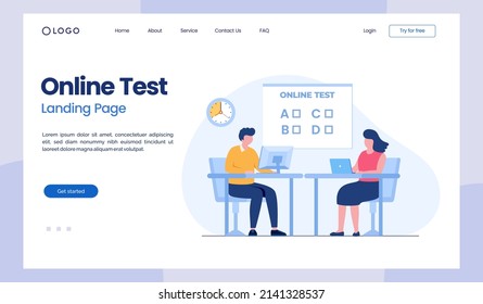 online test and checking answers, examination, test, quiz, feedback, survey flat vector illustration landing page