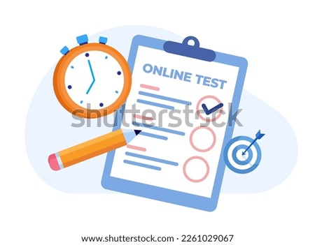 Online test and checking answers, examination, test, quiz, student test, employee, questionnaire, flat vector illustration banner