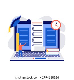 Online test concept with characters. Modern vector illustration in flat style for landing page, mobile app, poster, flyer, template, web banner, infographics, hero images.