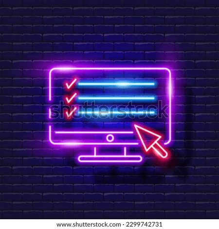 Online test, e-learning, online education icon. Neon glowing vector illustration