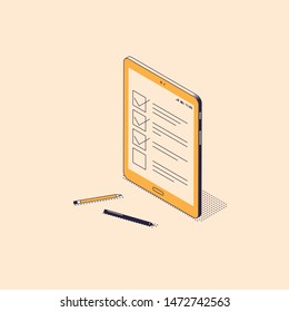 Online test, exam or questionnaire isometric concept.
