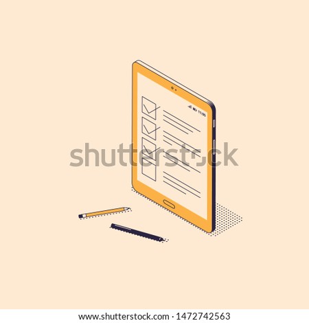 Online test, exam or questionnaire isometric concept.