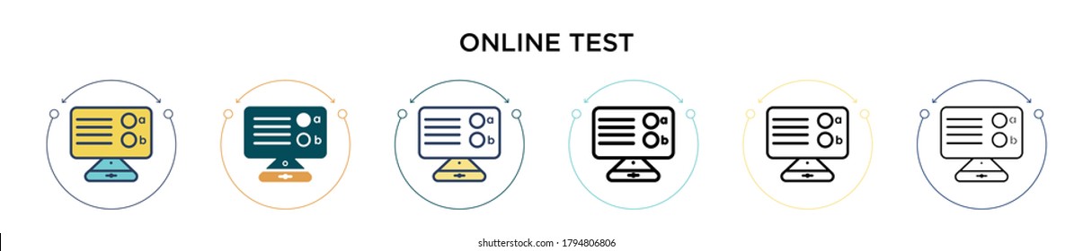 Online test icon in filled, thin line, outline and stroke style. Vector illustration of two colored and black online test vector icons designs can be used for mobile, ui, web
