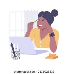 Online test isolated cartoon vector illustrations. Girl thinking when passing online test, looking at computer screen, distance learning, virtual education during quarantine vector cartoon.