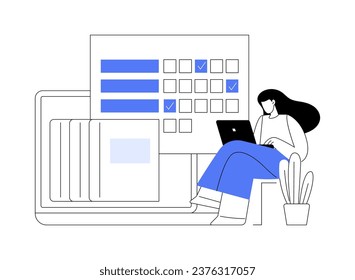Online test isolated cartoon vector illustrations. Girl thinking when passing online test, looking at computer screen, distance learning, virtual education during quarantine vector cartoon.