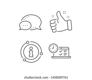 Online test line icon. Chat bubble, info sign elements. Time sign. Examination symbol. Linear online test outline icon. Information bubble. Vector
