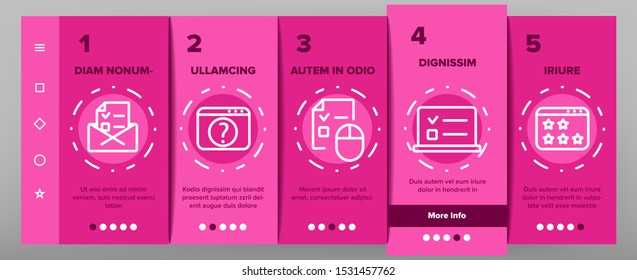 Online Test Onboarding Mobile App Page Screen Vector Thin Line. Survey And Questionnaire, Online Mobile Checklist, Poll And Vote Concept Linear Pictograms. Contour Illustrations