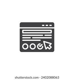 Online test survey vector icon. filled flat sign for mobile concept and web design. Online exam glyph icon. Symbol, logo illustration. Vector graphics