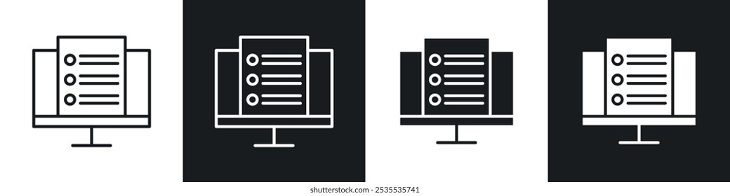 Online test vector icon set in black and white. EPS 10 illustration