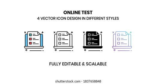 Iconos de la ilustración del vector de prueba en línea con un estilo diferente