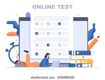 Online Testing Background Vector Illustration With Checklist, Taking Exam, Choosing Answer, Form, E-learning and Education Concept 