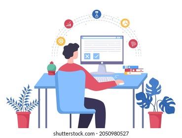 Online Testing Background Vector Illustration With Checklist, Taking Exam, Choosing Answer, Form, E-learning and Education Concept 