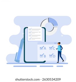 Conceito de teste online. testes e resultados. Exames on-line, formulários de questionários, educação on-line e pesquisas.