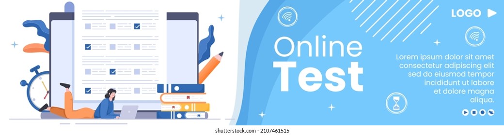 Online Testing Course Banner Template Flat Design Illustration Editable of Square Background for Social media, E-learning and Education Concept