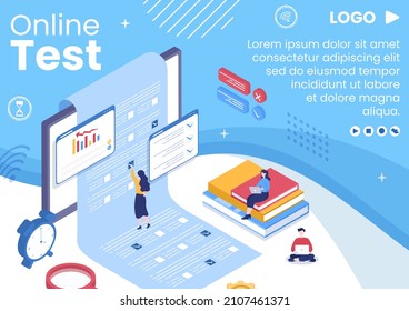 Online Testing Course Brochure Template Flat Design Illustration Editable of Square Background for Social media, E-learning and Education Concept