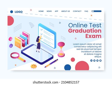 Online Testing Course Landing Page Template Flat Design Illustration Editable of Square Background for Social media, E-learning and Education Concept