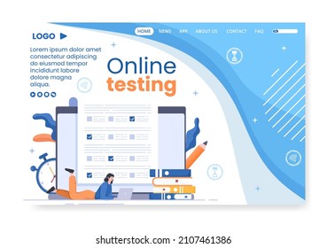 Online Testing Course Landing Page Template Flat Design Illustration Editable of Square Background for Social media, E-learning and Education Concept
