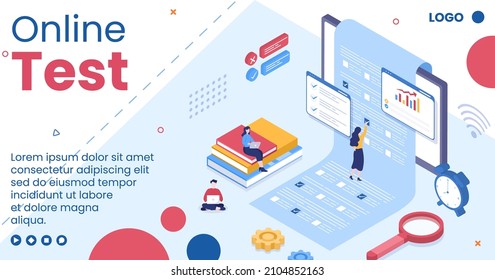 Online Testing Course Post Template Flat Design Illustration Editable of Square Background for Social media, E-learning and Education Concept